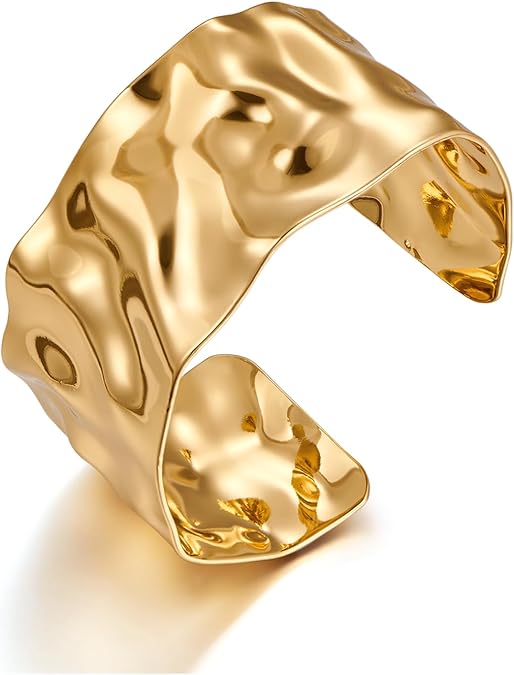 Hammered Chunky Cuff Bracelets for Women Vintage Boho Wide Bangle Bracelets Irregular Statement Bracelet Thick Arm Cuff Gold Silver Bracelet