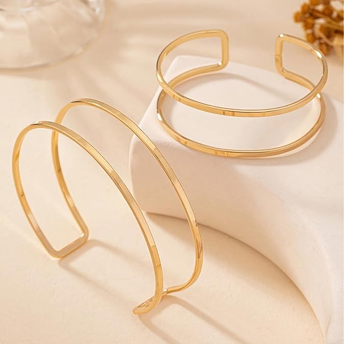 Cuff Bracelet for Women Gold Arm Cuff Upper Arm Layered Cuff Bangle Bracelet Minimalist Armband Stackable Jewelry for Summer Beach
