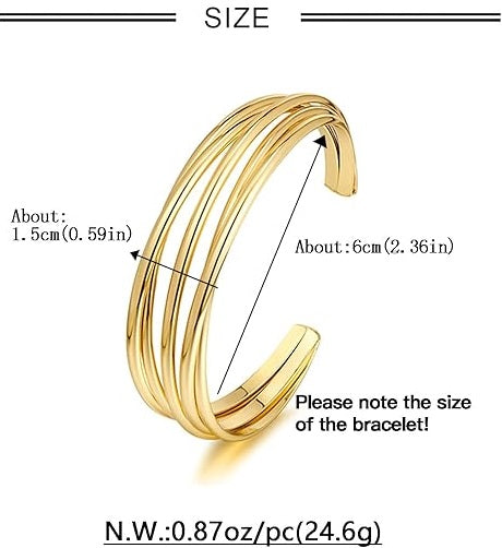 Gold Cuff Bracelet for Women Chunky Multi-layer Cross Wire Open Bracelet Hollow Wide Cuff Bracelets Adjustable Gold Open Cuff Bangle Bracelet