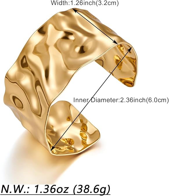 Hammered Chunky Cuff Bracelets for Women Vintage Boho Wide Bangle Bracelets Irregular Statement Bracelet Thick Arm Cuff Gold Silver Bracelet