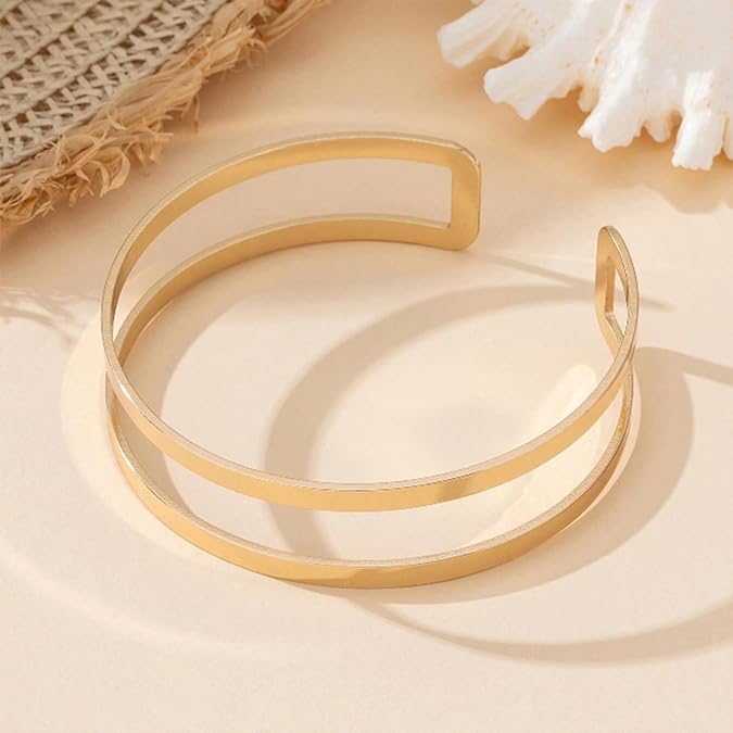 Cuff Bracelet for Women Gold Arm Cuff Upper Arm Layered Cuff Bangle Bracelet Minimalist Armband Stackable Jewelry for Summer Beach