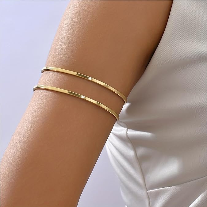 Cuff Bracelet for Women Gold Arm Cuff Upper Arm Layered Cuff Bangle Bracelet Minimalist Armband Stackable Jewelry for Summer Beach