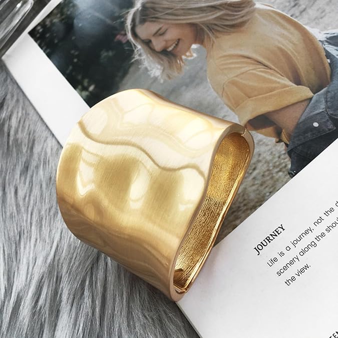 Wide Cuff Chunky Gold Bracelets for Women Open Cuff Bangles Adjustable Wrist Cuff Bracelets for Women