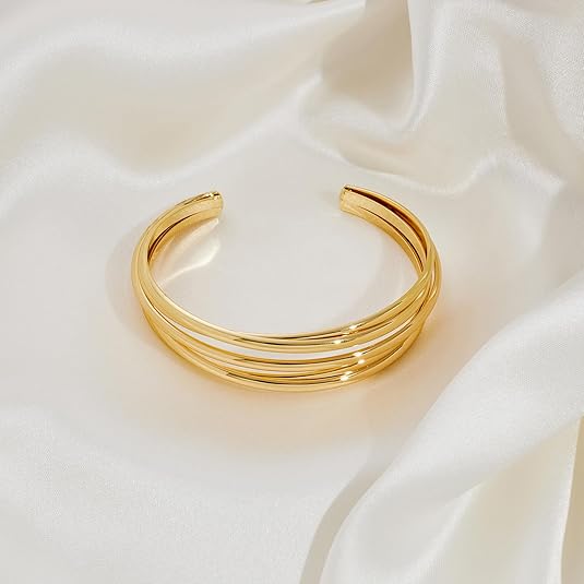 Gold Cuff Bracelet for Women Chunky Multi-layer Cross Wire Open Bracelet Hollow Wide Cuff Bracelets Adjustable Gold Open Cuff Bangle Bracelet