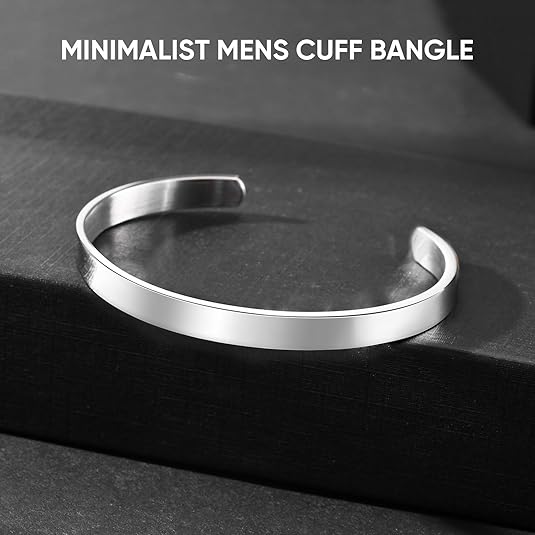 Stainless Steel Mens Cuff Bracelet : Minimal Cool Antique Retro/Silver/Black Open Metal Cuff Bangle Bracelets for Men Boy,65mm,