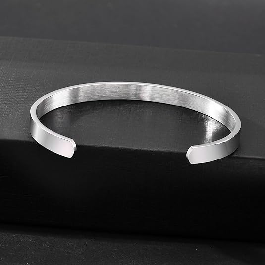 Stainless Steel Mens Cuff Bracelet : Minimal Cool Antique Retro/Silver/Black Open Metal Cuff Bangle Bracelets for Men Boy,65mm,