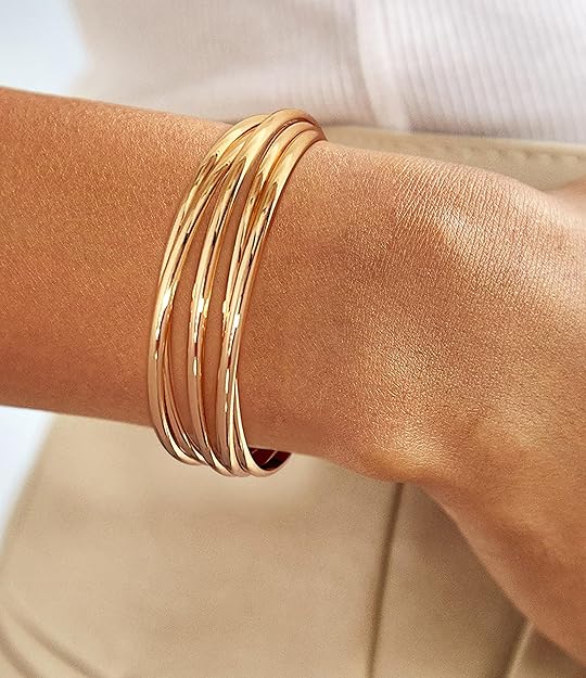Gold Cuff Bracelet for Women Chunky Multi-layer Cross Wire Open Bracelet Hollow Wide Cuff Bracelets Adjustable Gold Open Cuff Bangle Bracelet