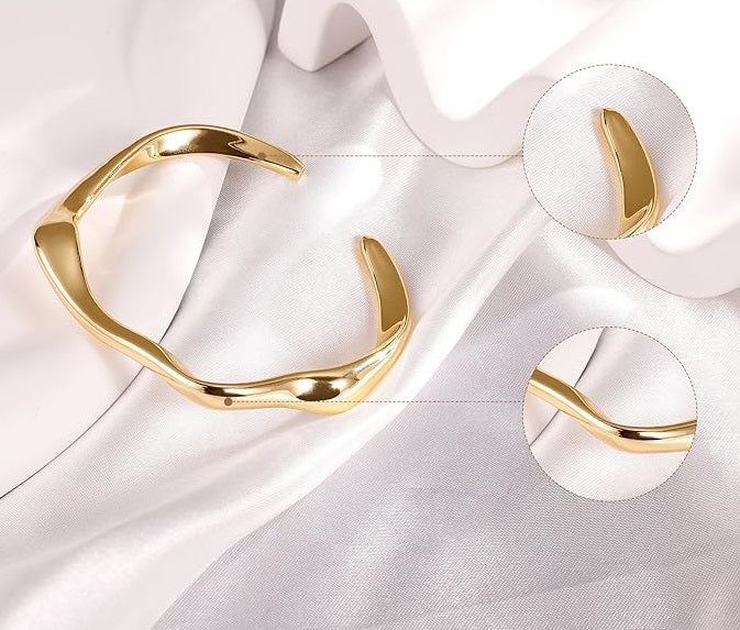 18K Gold Plated Cuff Bracelets for Women Open Adjustable Gold Cuff Bangle Bracelets Thick Hammered Wrist Cuff Bracelets Thin Minimalist Gold Cuff Bracelet