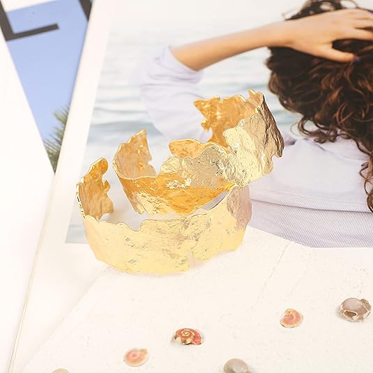 18K Gold Plated Open Bangle Cuff Bracelets Adjustable Dainty Boho Cuff Bangle Bracelets Handemade Jewelry for Women