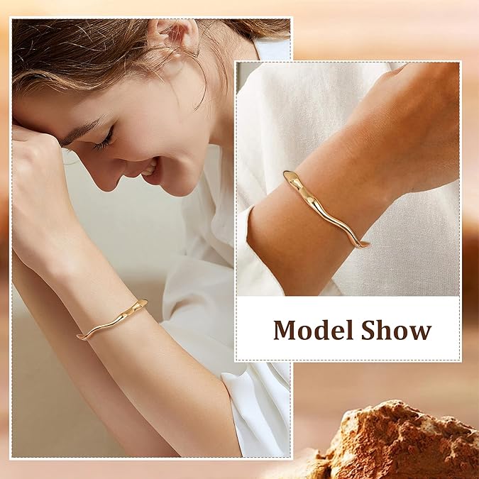 18K Gold Plated Cuff Bracelets for Women Open Adjustable Gold Cuff Bangle Bracelets Thick Hammered Wrist Cuff Bracelets Thin Minimalist Gold Cuff Bracelet