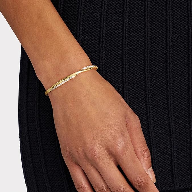 Gold Cuff Bracelets for Women Trendy, 14k Gold Plated/Silver Bangle Bracelets for Women Dainty Gold Bangles Cubic Zirconia Adjustable Wave Bracelet Fashion Jewelry Gift for Women Teen Girl