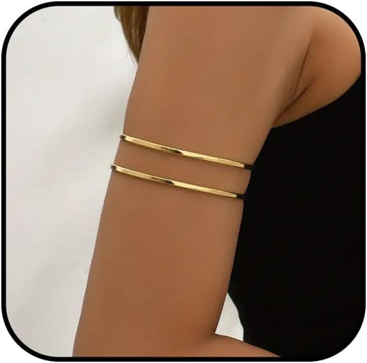 Cuff Bracelet for Women Gold Arm Cuff Upper Arm Layered Cuff Bangle Bracelet Minimalist Armband Stackable Jewelry for Summer Beach