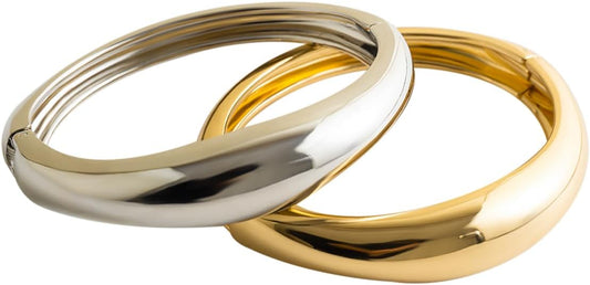 Gold Bangle Bracelets for Women Silver Plated Wide Wire Chunky Cuff Bracelets Trendy Hinged Cuff Open Wide Chunky Silver Bracelet Irregular Minimalist Bangle Jewelry