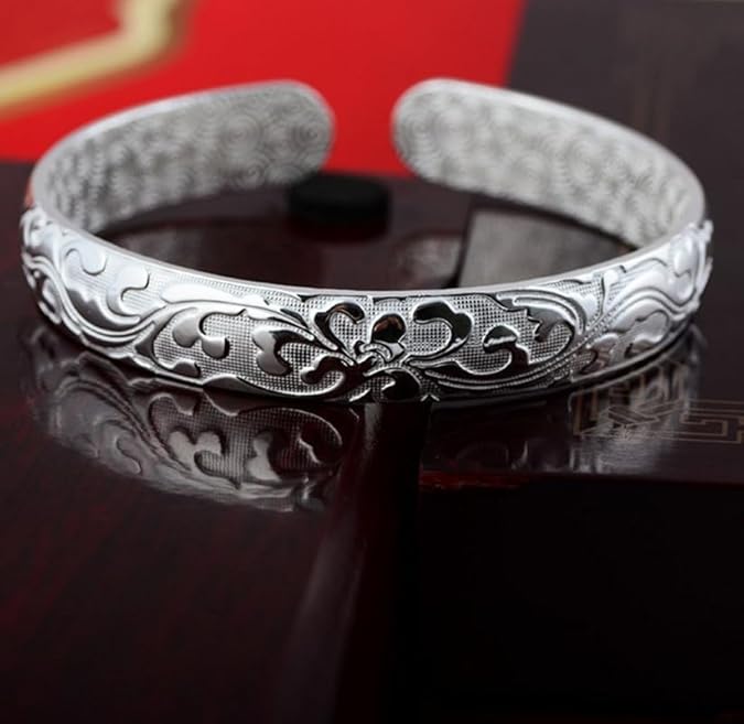 925 Sterling Silver Cuff Bangle Bracelets Adjustable Jewelry Fashion Simple Open Bangles Cuff Jewelry for Women Mom Wife Mothers Day Valentine Gift