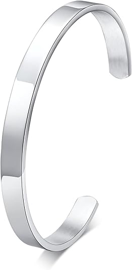 Stainless Steel Mens Cuff Bracelet : Minimal Cool Antique Retro/Silver/Black Open Metal Cuff Bangle Bracelets for Men Boy,65mm,