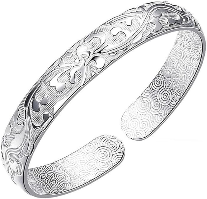 925 Sterling Silver Cuff Bangle Bracelets Adjustable Jewelry Fashion Simple Open Bangles Cuff Jewelry for Women Mom Wife Mothers Day Valentine Gift