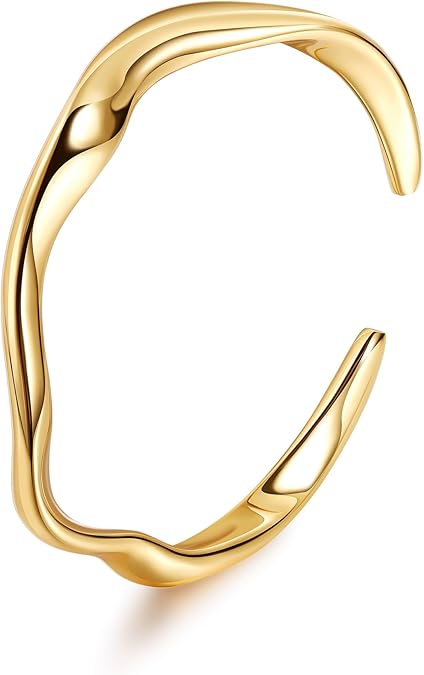 18K Gold Plated Cuff Bracelets for Women Open Adjustable Gold Cuff Bangle Bracelets Thick Hammered Wrist Cuff Bracelets Thin Minimalist Gold Cuff Bracelet