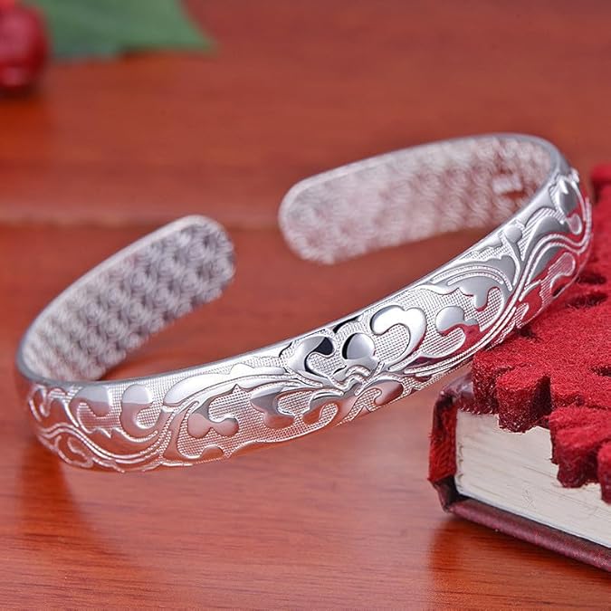 925 Sterling Silver Cuff Bangle Bracelets Adjustable Jewelry Fashion Simple Open Bangles Cuff Jewelry for Women Mom Wife Mothers Day Valentine Gift