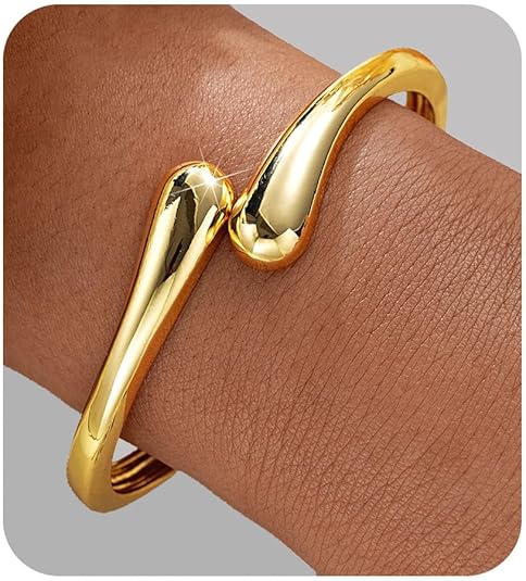 Gold Bangle Bracelets for Women Teens Trendy Chunky Adjustable Twist Cuff Bracelet Jewelry Gifts