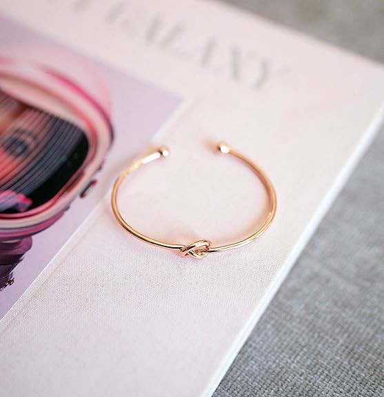14K Gold Plated Forever Love Knot Infinity Bangle Bracelets for Women | Adjustable Gold Bangle Bracelet for Women